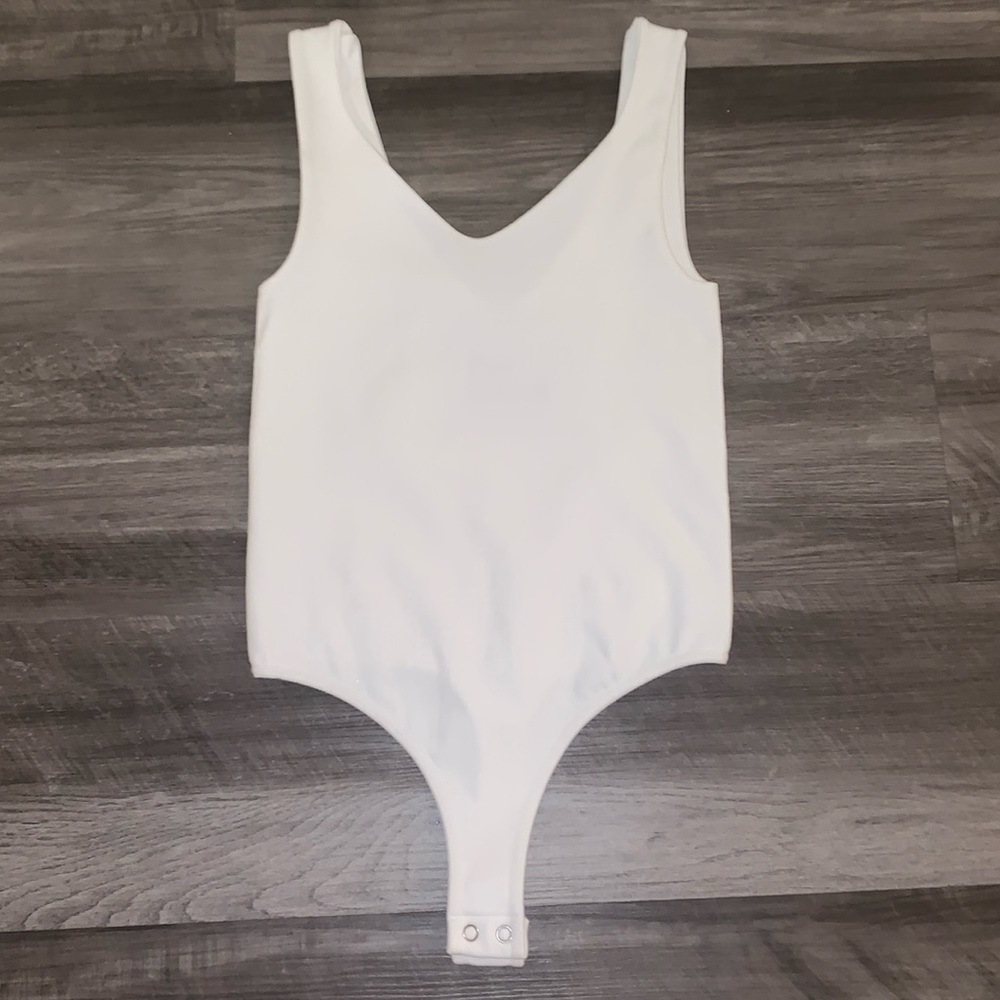 NWT White Deep V Tank Bodysuit
